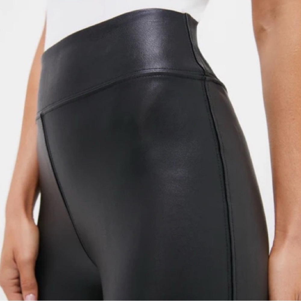 Tuckernuck black faux, leather high waisted wide waistband pants leggings. S - Picture 3 of 10